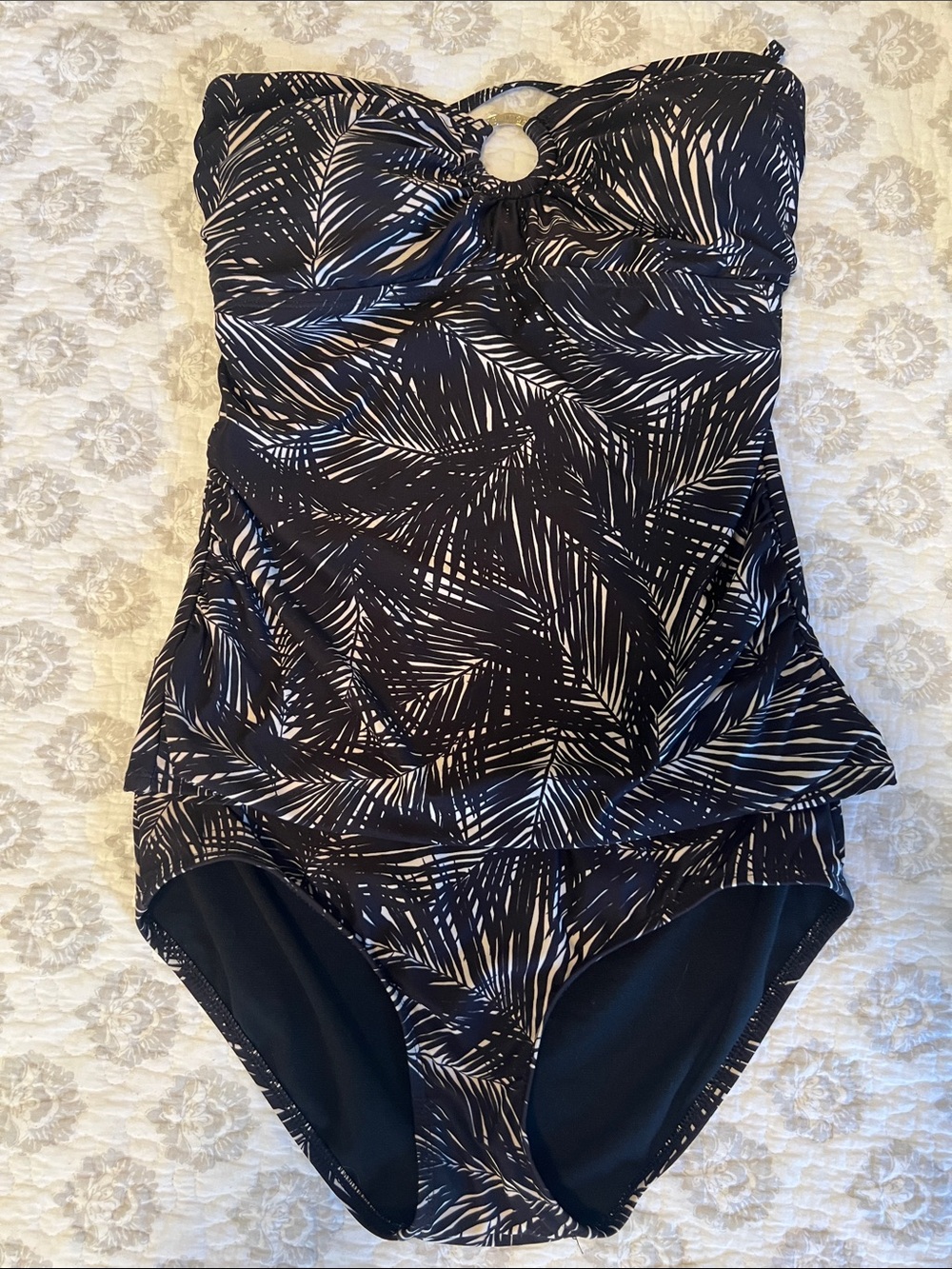 Michael Kors Tankini Set Large-Black & Cream Palm Print One-Piece Swim suit